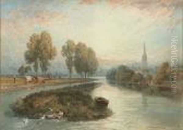 The Thames At Abingdon Oil Painting by Myles Birket Foster