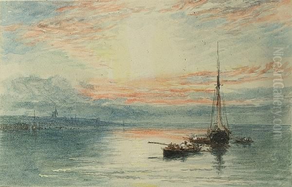 The Estuary, Chichester Oil Painting by Myles Birket Foster