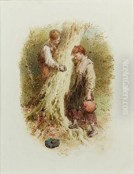 The Bird's Nest Oil Painting by Myles Birket Foster