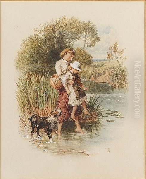 Fording The Stream Oil Painting by Myles Birket Foster