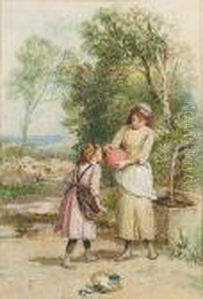 A Cooling Drink Oil Painting by Myles Birket Foster