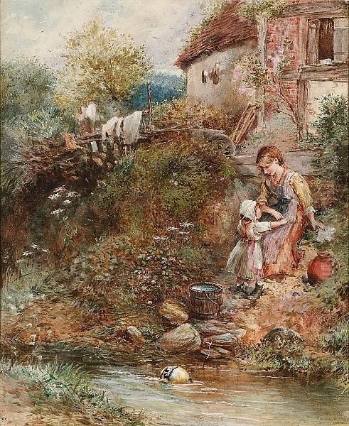 The Washing Day Oil Painting by Myles Birket Foster