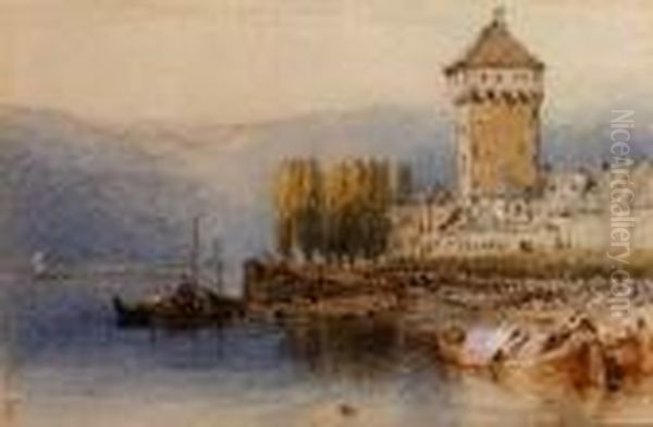 On The Italian Lakes Oil Painting by Myles Birket Foster