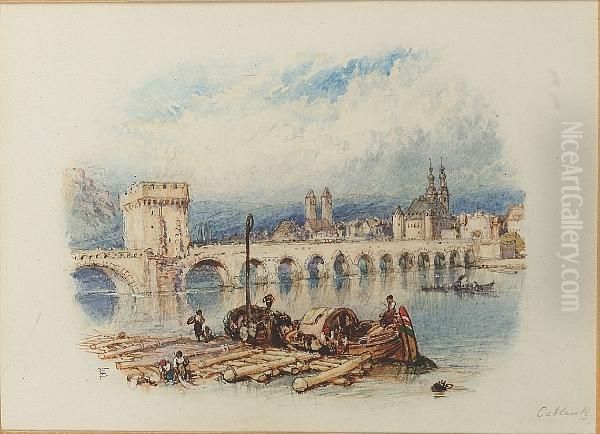 The Bridge Over The Mosel At Coblenz Oil Painting by Myles Birket Foster