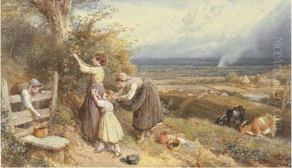 Picking Blackberries Oil Painting by Myles Birket Foster