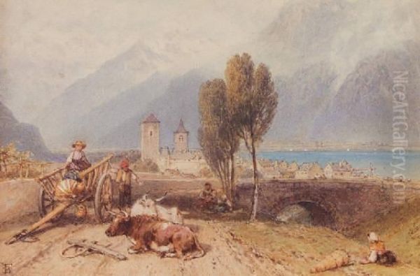 Alpine Town Oil Painting by Myles Birket Foster