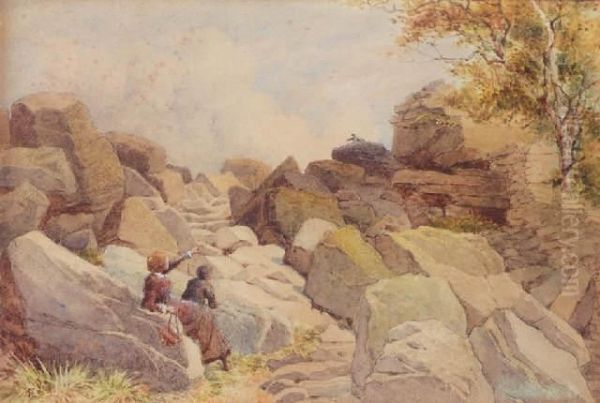 Rocks Oil Painting by Myles Birket Foster