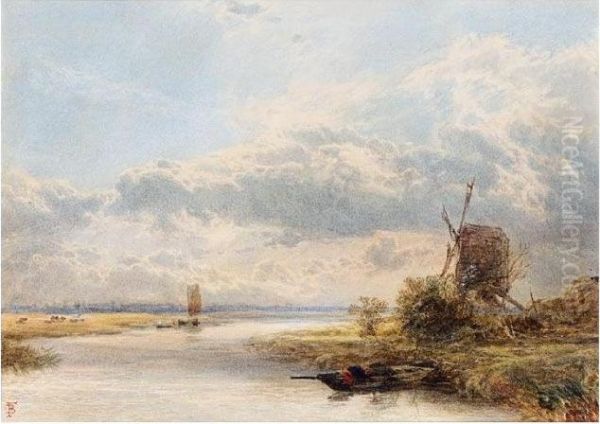 On The River Arun Oil Painting by Myles Birket Foster