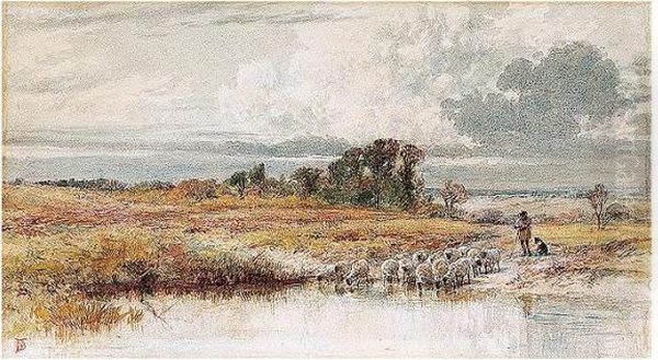 A Surrey Landscape Oil Painting by Myles Birket Foster