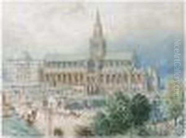 Glasgow Cathedral And The Royal Infirmary Oil Painting by Myles Birket Foster