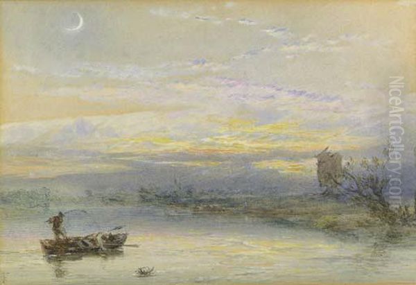 Evening On The Broads Oil Painting by Myles Birket Foster