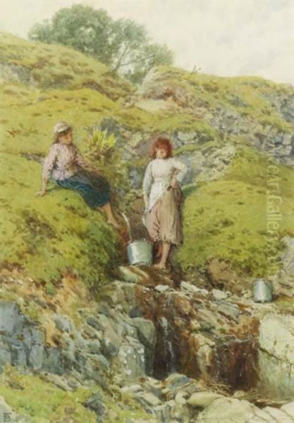 A Highland Burn, Balmacara, Near Kyle Of Lochalsh Oil Painting by Myles Birket Foster