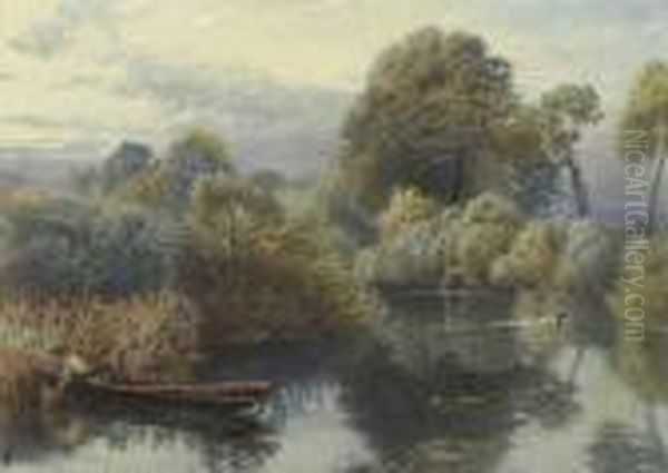 An Eel Fisherman On The Thames Oil Painting by Myles Birket Foster