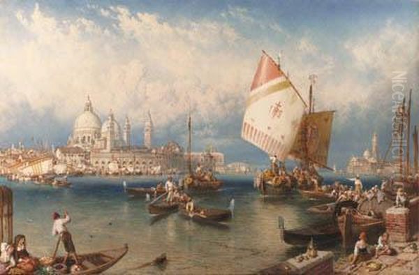 A Market Day On The Giudecca, Venice Oil Painting by Myles Birket Foster