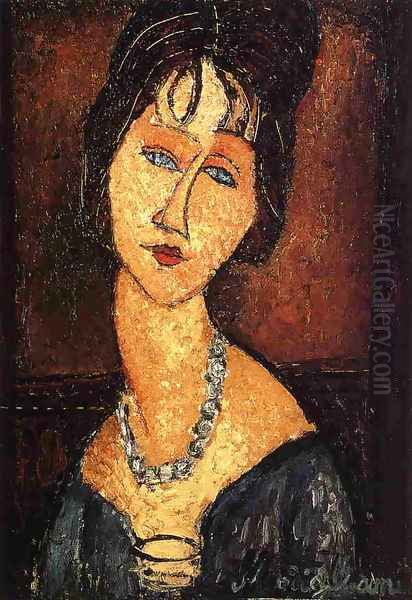 Jeanne Hebuterne with Necklace Oil Painting by Amedeo Modigliani