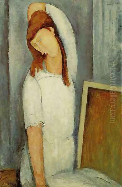 Portrait of Jeanne Hebuterne, Left Arm Behind Her Head Oil Painting by Amedeo Modigliani