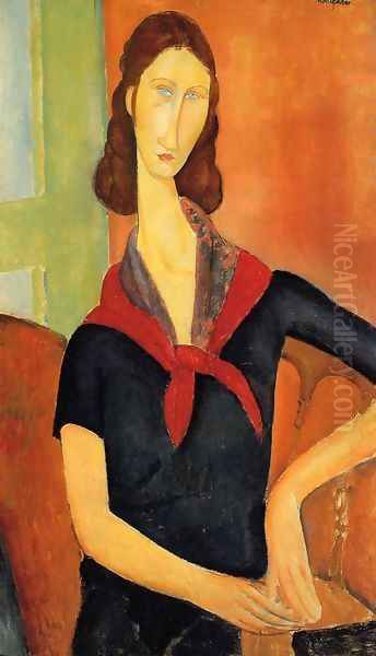 Jeanne Hebuterne in a Scarf Oil Painting by Amedeo Modigliani