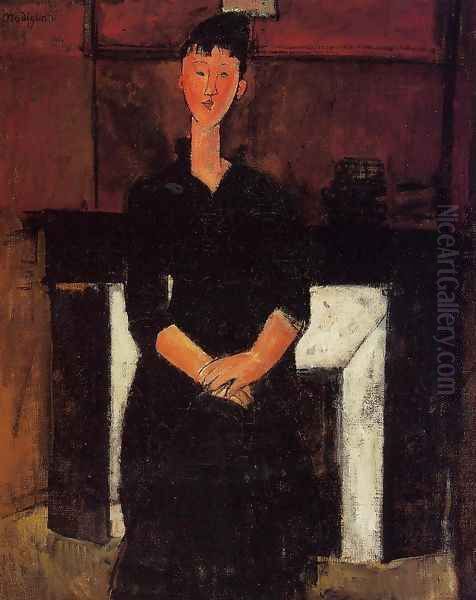 Woman Seated in front of a Fireplace Oil Painting by Amedeo Modigliani