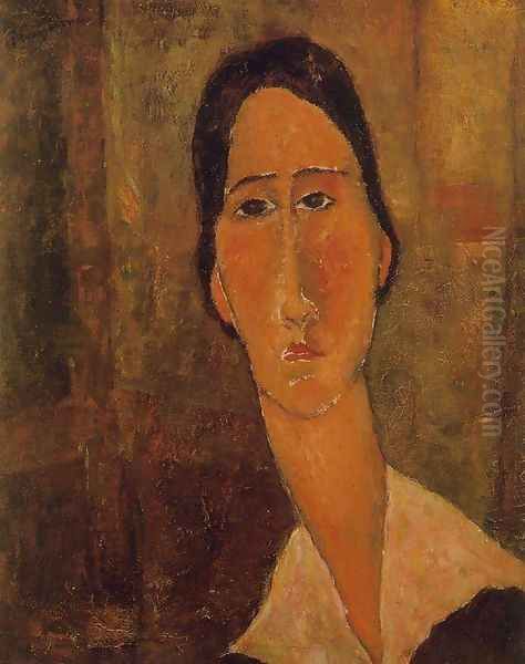 Jeanne Hebuterne with White Collar Oil Painting by Amedeo Modigliani