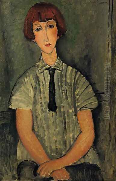 Young Girl in a Striped Blouse Oil Painting by Amedeo Modigliani