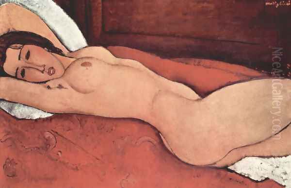 Recumbent act with arms crossed behind the head Oil Painting by Amedeo Modigliani