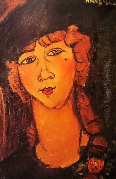 Head of a Woman in a Hat (aka Lolotte) Oil Painting by Amedeo Modigliani