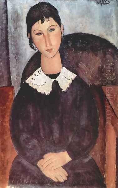 Elvira with white collar Oil Painting by Amedeo Modigliani