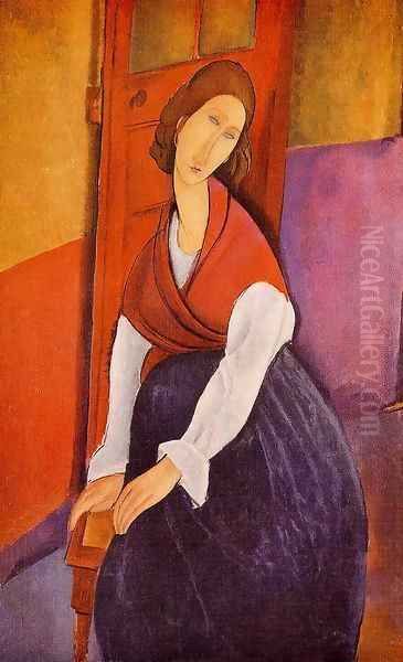 Jeanne Hebuterne (aka In Front of a Door) 1919 Oil Painting by Amedeo Modigliani