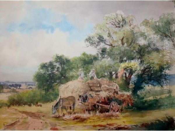 Loading The Haycart Oil Painting by Henry Charles Fox