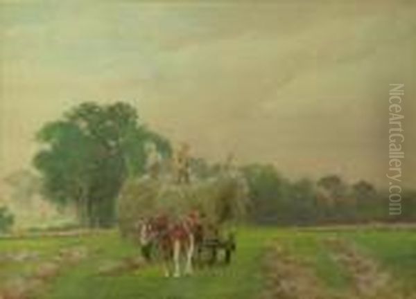 Haymaking Oil Painting by Henry Charles Fox