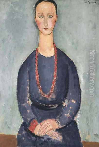 Donna con collana rossa Oil Painting by Amedeo Modigliani