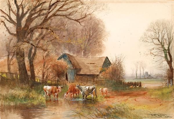 The Farm Pond Oil Painting by Henry Charles Fox