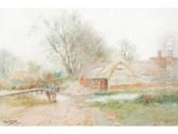 A Figure And Plough Horse Returning To A Farm Oil Painting by Henry Charles Fox