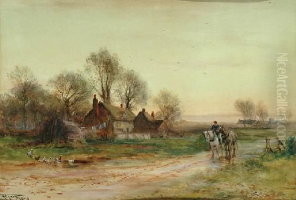 Farmyard Scene Oil Painting by Henry Charles Fox