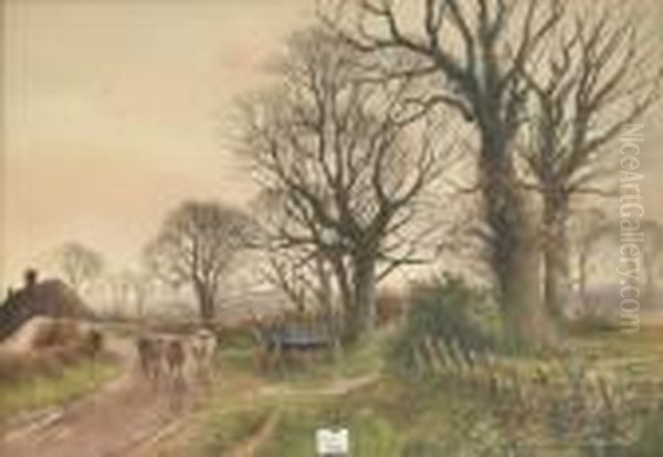 Horse And Cart On A Lane Oil Painting by Henry Charles Fox