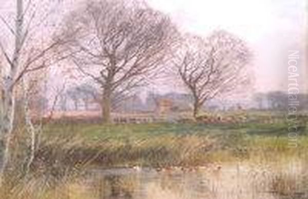 An Autumnal Landscape With Pond Oil Painting by Henry Charles Fox