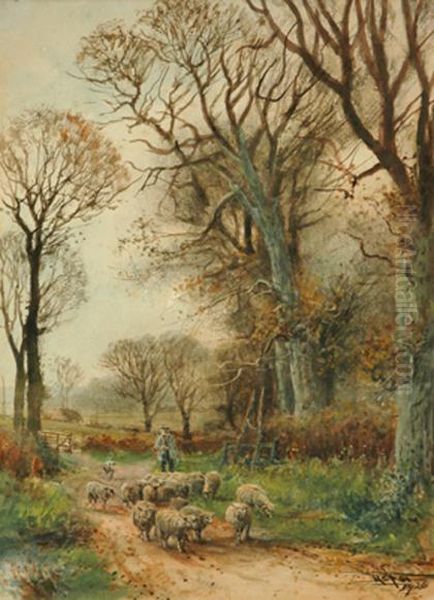 Herding Sheep Oil Painting by Henry Charles Fox