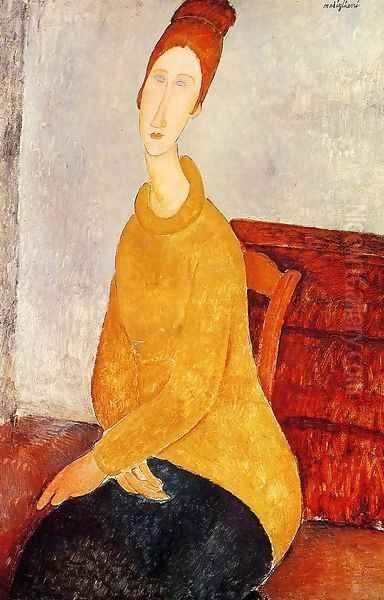 Yellow Sweater (aka Portrait of Jeanne Hebuterne) 1919 Oil Painting by Amedeo Modigliani