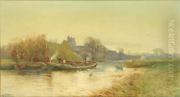 River Scenes Oil Painting by Henry Charles Fox