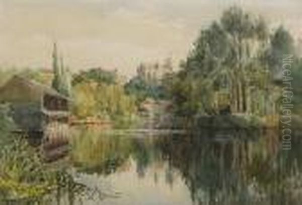 River View With Abbey Beyond Oil Painting by Henry Charles Fox