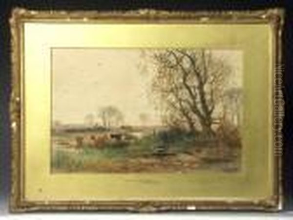 A Meadow Brook,ringwood, Hants Oil Painting by Henry Charles Fox