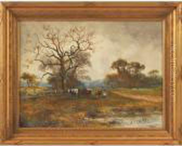 Cows At Pasture Oil Painting by Henry Charles Fox