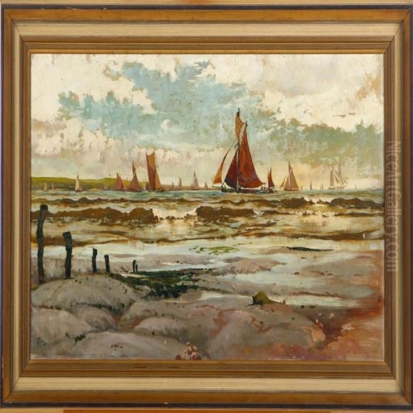 Sailing Ships At The Coast Oil Painting by Henry Charles Fox