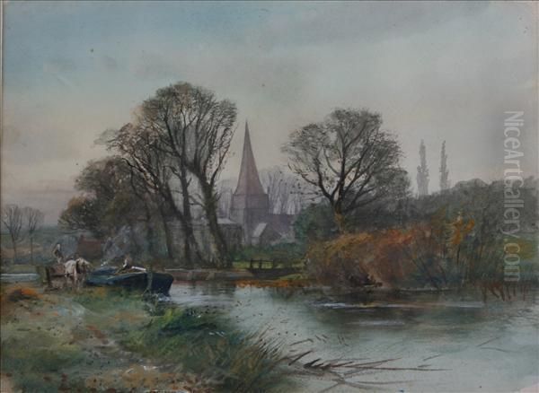 Abarge On The River At Lindfield Oil Painting by Henry Charles Fox