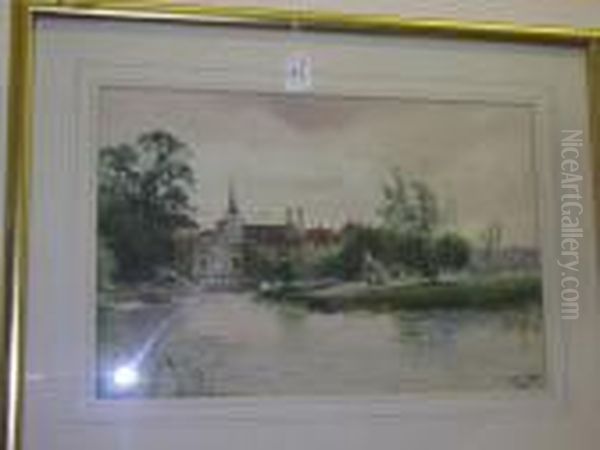 The Swan At Thames Ditton, Signed And Dated '97, Watercolour Oil Painting by Henry Charles Fox