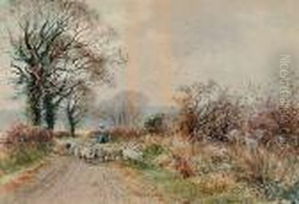 Untitled - Driving The Sheep To Market Oil Painting by Henry Charles Fox