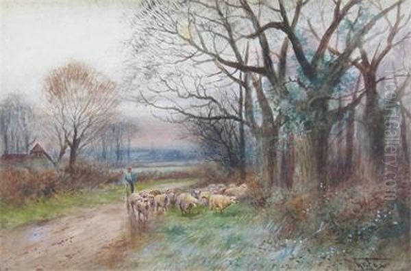 A Shepherd And His Flock Oil Painting by Henry Charles Fox