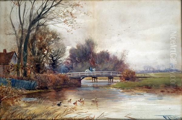 The Lockgates; The Bridge To The Farm Oil Painting by Henry Charles Fox