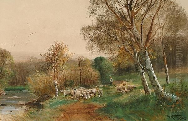 Herding Sheep Oil Painting by Henry Charles Fox