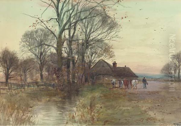 Returning To The Farm; And Off To The Fields Oil Painting by Henry Charles Fox